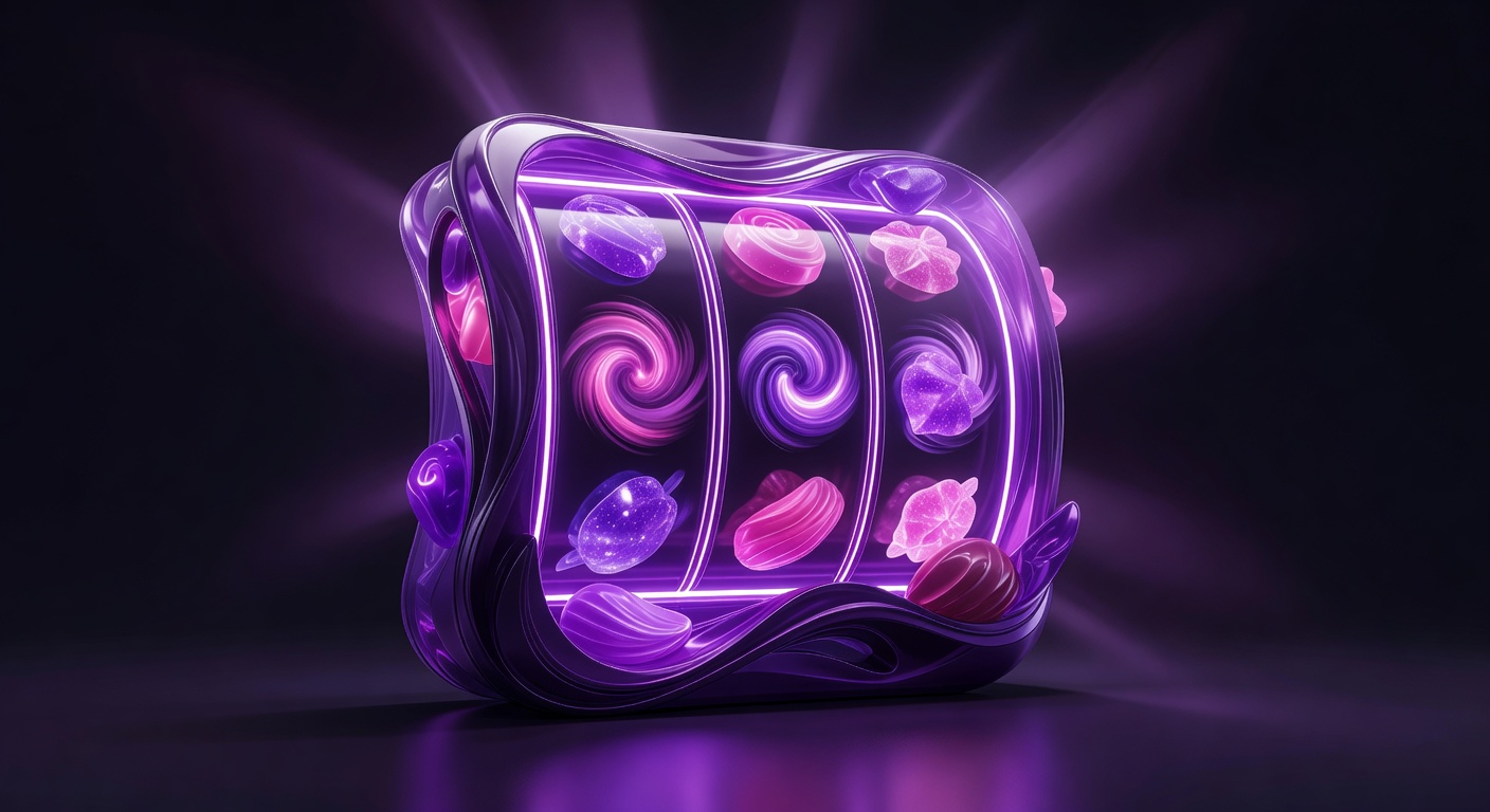 Abstract glossy purple neon slot machine visualization